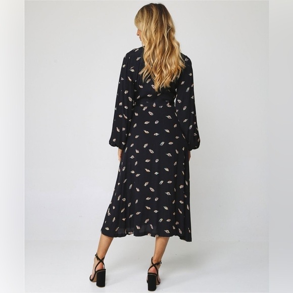 Rotate by Birger Christensen / Mira wrap midi dress in dark navy US 2 EU 34 - Picture 3 of 8